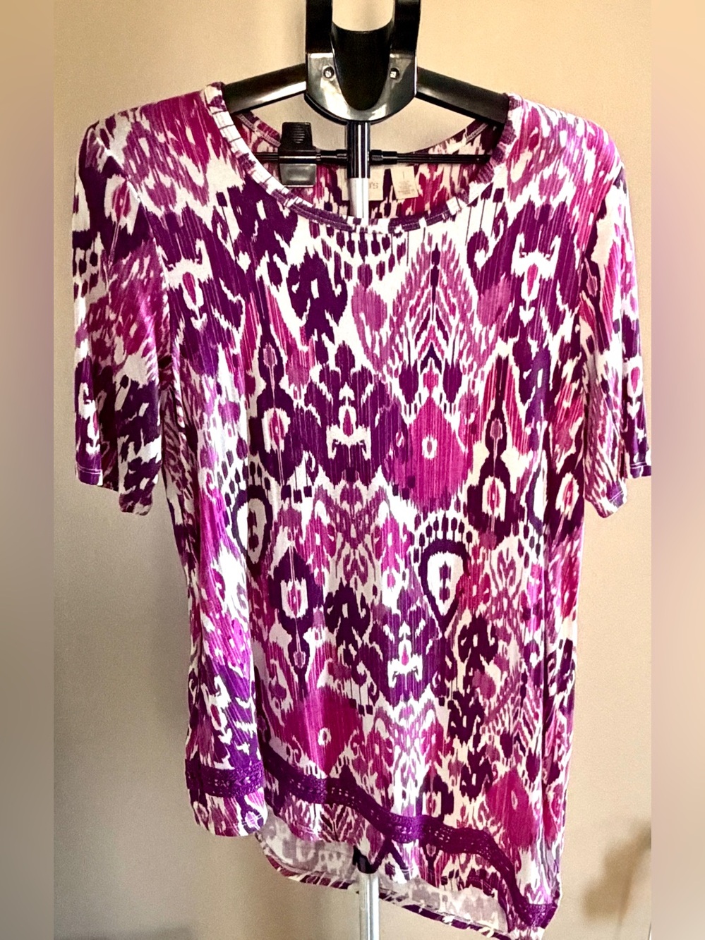 Chico's Purple and Pink Ikat Short Sleeve Tee